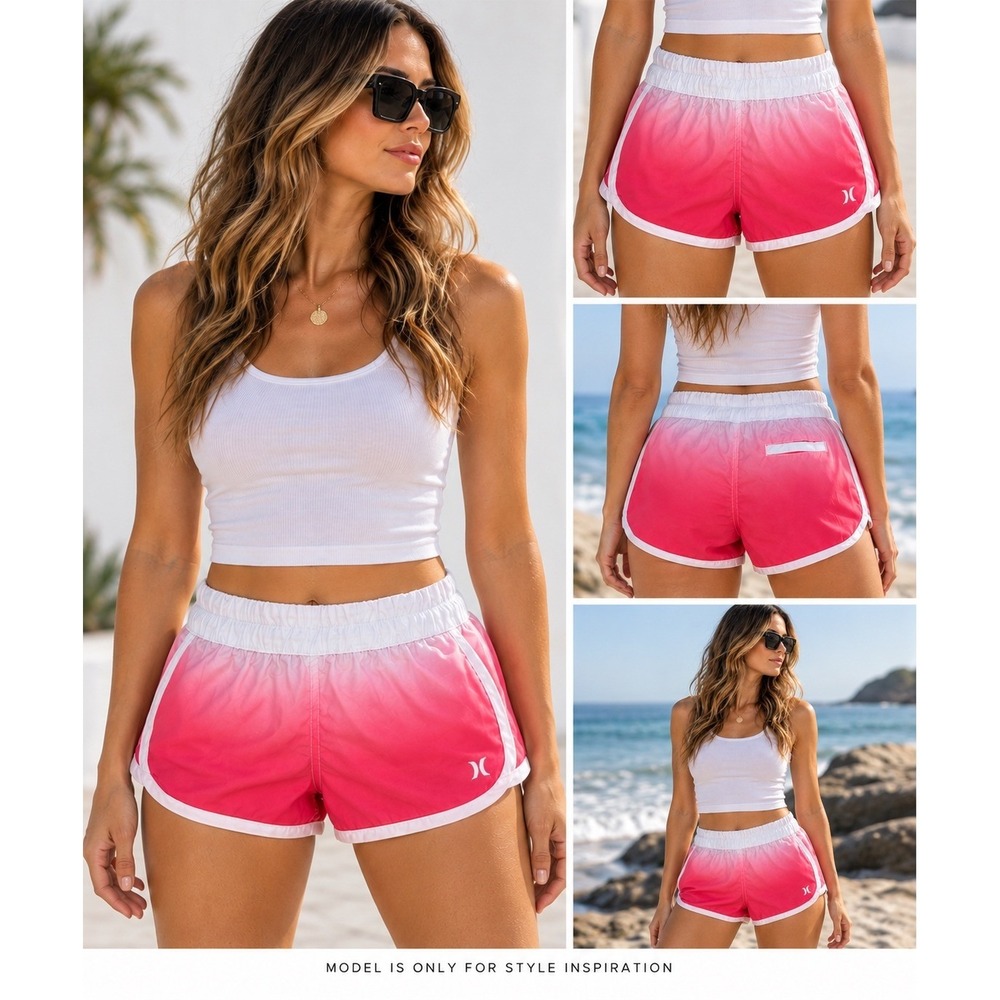 Y2K Hurley Board Shorts Womens XS Pink Ombre Dolphin Hem Swim Beach Running